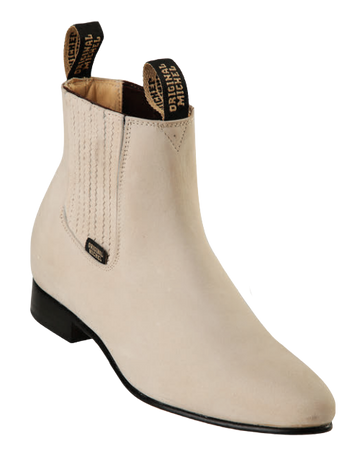 Michel 5616304 Winter White Genuine Cowhide Leather Round Toe Charro Ankle Boots