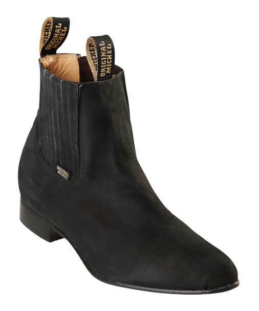 Michel 5616305 Black Genuine Cowhide Leather Round Toe Charro Ankle Boots