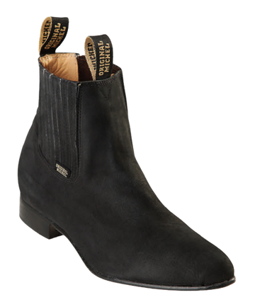 Michel 5616305 Black Genuine Cowhide Leather Round Toe Charro Ankle Boots