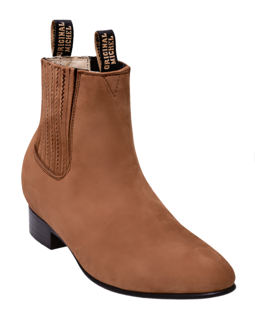 Michel 5616362 Camel Genuine Cowhide Leather Round Toe Charro Ankle Boots