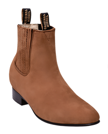 Michel 5616362 Camel Genuine Cowhide Leather Round Toe Charro Ankle Boots