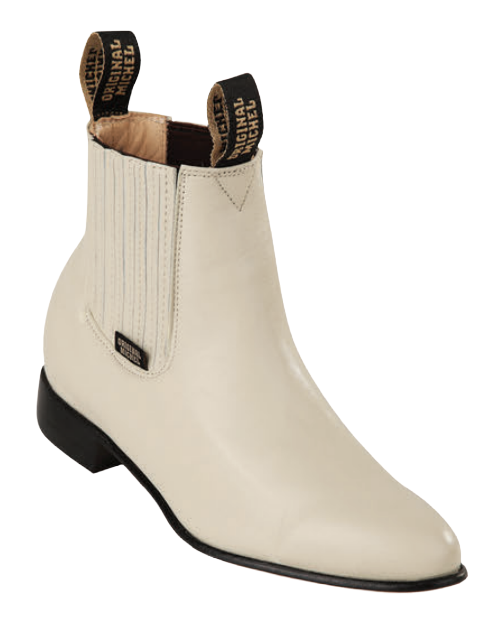 Michel 5618304 Winter White Genuine Cowhide Leather Round Toe Charro Ankle Boots