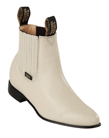 Michel 5618304 Winter White Genuine Cowhide Leather Round Toe Charro Ankle Boots