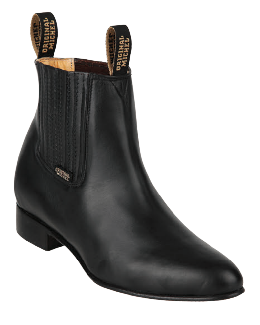 Michel 5618305 Black Genuine Cowhide Leather Round Toe Charro Ankle Boots