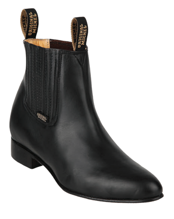 Michel 5618305 Black Genuine Cowhide Leather Round Toe Charro Ankle Boots