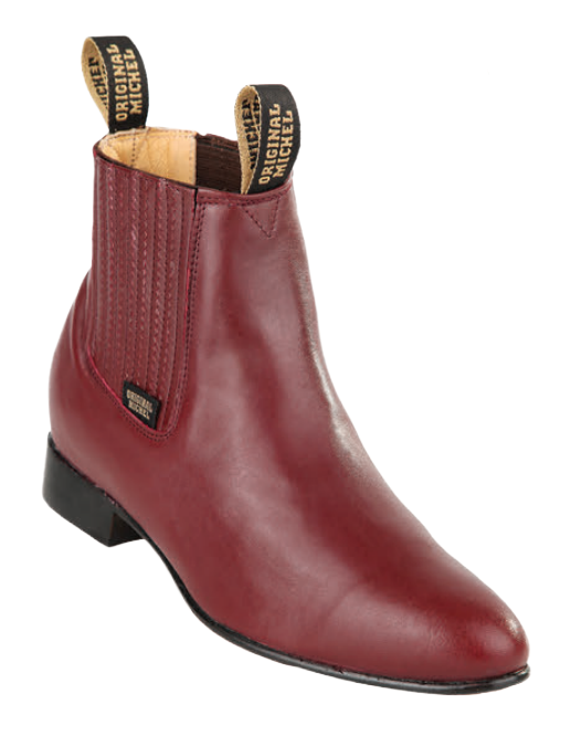 Michel 5618306 Burgundy Genuine Cowhide Leather Round Toe Charro Ankle Boots