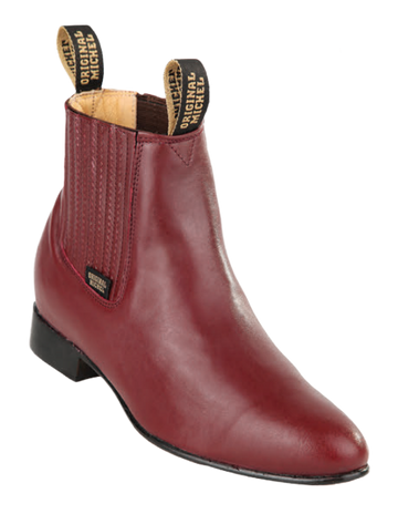 Michel 5618306 Burgundy Genuine Cowhide Leather Round Toe Charro Ankle Boots