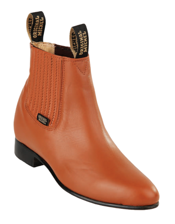 Michel 5618351 Honey Genuine Cowhide Leather Round Toe Charro Ankle Boots