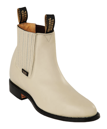 Michel 5628304 Winter White Genuine Cowhide Leather Round Toe Charro Ankle Boots