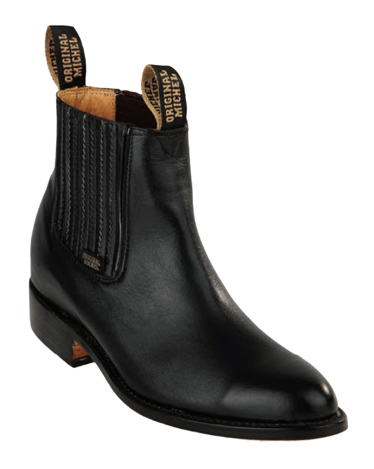 Michel 5628305 Black Genuine Cowhide Leather Round Toe Charro Ankle Boots