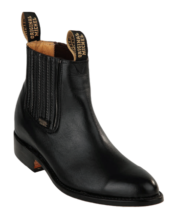 Michel 5628305 Black Genuine Cowhide Leather Round Toe Charro Ankle Boots
