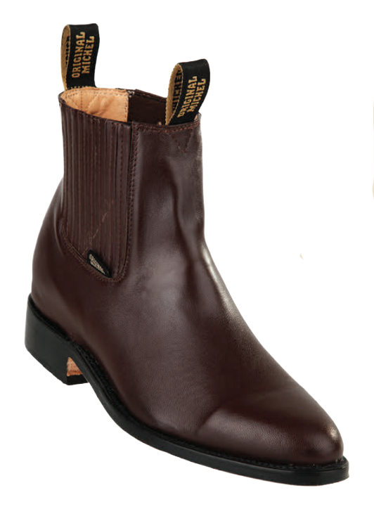 Michel 5628346 Dark Brown Genuine Cowhide Leather Round Toe Charro Ankle Boots