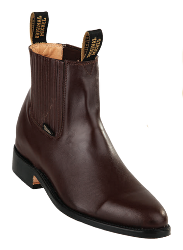 Michel 5628346 Dark Brown Genuine Cowhide Leather Round Toe Charro Ankle Boots