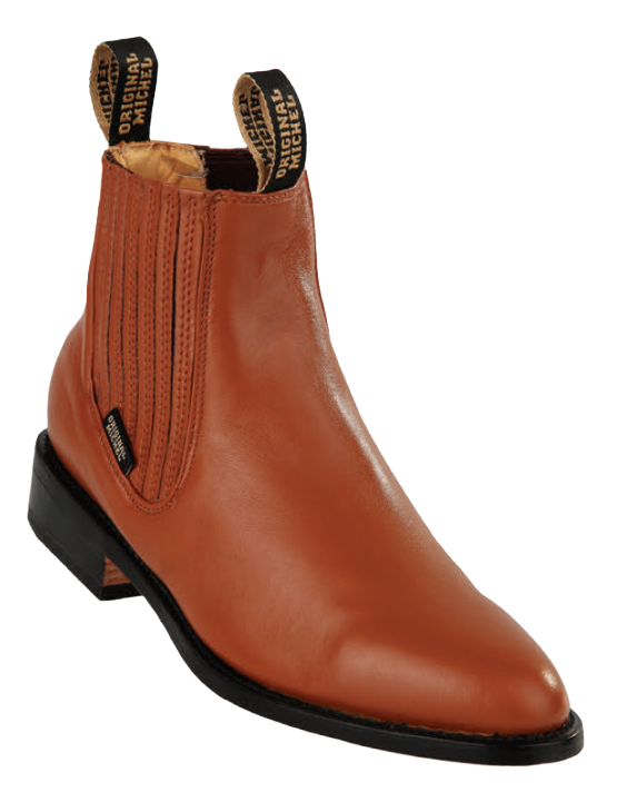 Michel 5628351 Honey Genuine Cowhide Leather Round Toe Charro Ankle Boots