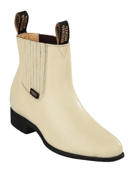 Michel 5644604 Winter White Genuine Cowhide Leather Round Toe Charro Ankle Boots