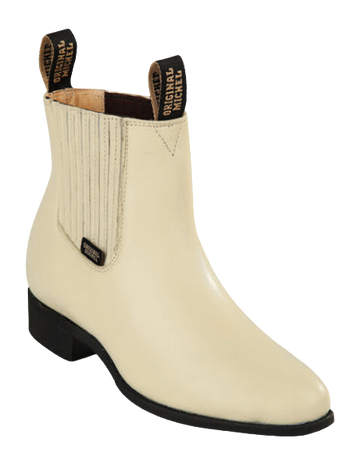Michel 5644604 Winter White Genuine Cowhide Leather Round Toe Charro Ankle Boots