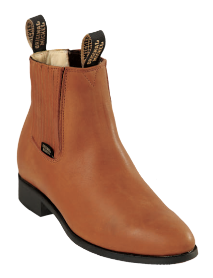 Michel 5645403 Cognac Genuine Cowhide Leather Round Toe Charro Ankle Boots