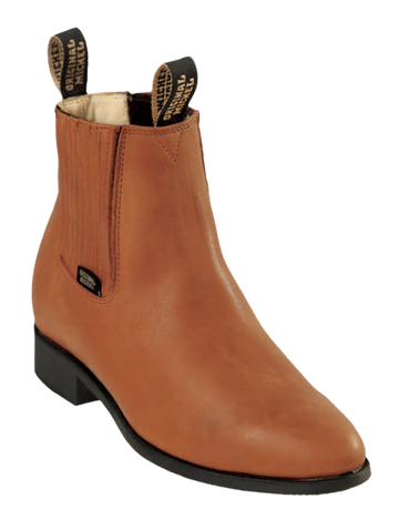 Michel 5645403 Cognac Genuine Cowhide Leather Round Toe Charro Ankle Boots