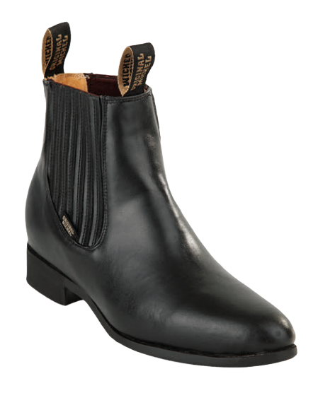 Michel 5645405 Black Genuine Cowhide Leather Round Toe Charro Ankle Boots