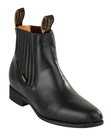 Michel 5645405 Black Genuine Cowhide Leather Round Toe Charro Ankle Boots