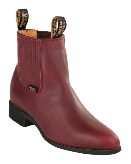 Michel 5645406 Burgundy Genuine Cowhide Leather Round Toe Charro Ankle Boots