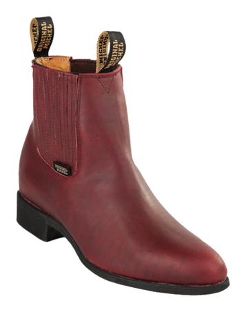 Michel 5645406 Burgundy Genuine Cowhide Leather Round Toe Charro Ankle Boots