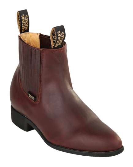 Michel 5645407 Brown Genuine Cowhide Leather Round Toe Charro Ankle Boots