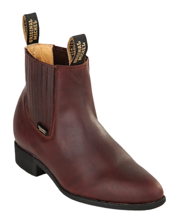 Michel 5645407 Brown Genuine Cowhide Leather Round Toe Charro Ankle Boots