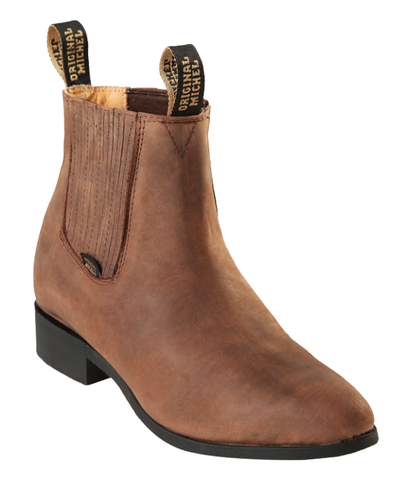 Michel 5646207 Brown Genuine Cowhide Leather Round Toe Charro Ankle Boots
