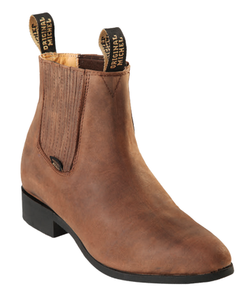Michel 5646207 Brown Genuine Cowhide Leather Round Toe Charro Ankle Boots