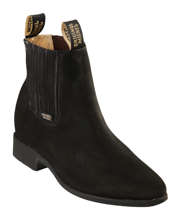 Michel 5646305 Black Genuine Cowhide Leather Round Toe Charro Ankle Boots