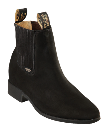 Michel 5646305 Black Genuine Cowhide Leather Round Toe Charro Ankle Boots