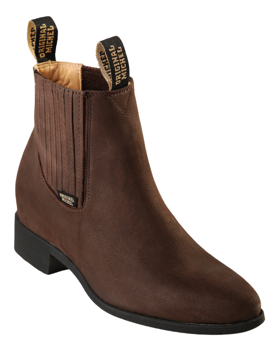 Michel 5646359 Tobacco Genuine Cowhide Leather Round Toe Charro Ankle Boots