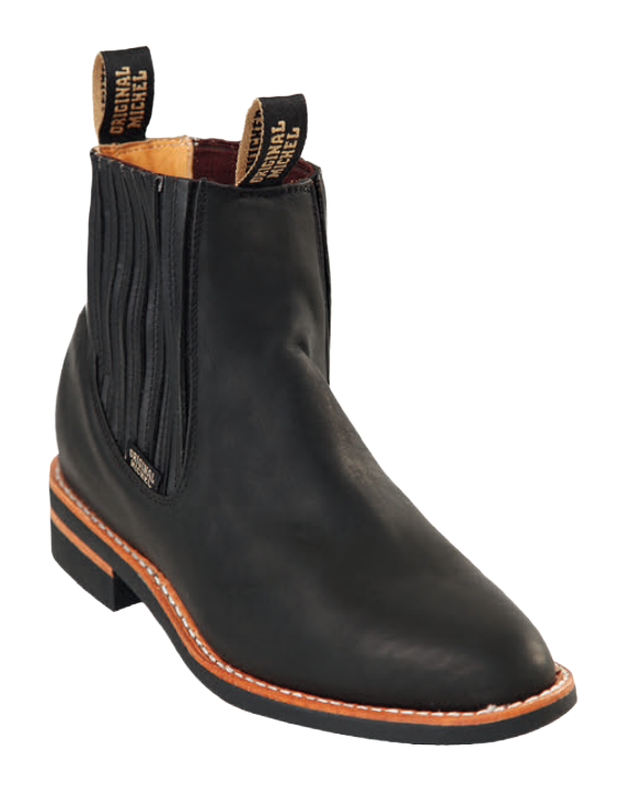 Michel 564C5405 Black Genuine Cowhide Leather Round Toe Charro Ankle Boots