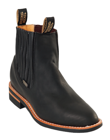 Michel 564C5405 Black Genuine Cowhide Leather Round Toe Charro Ankle Boots