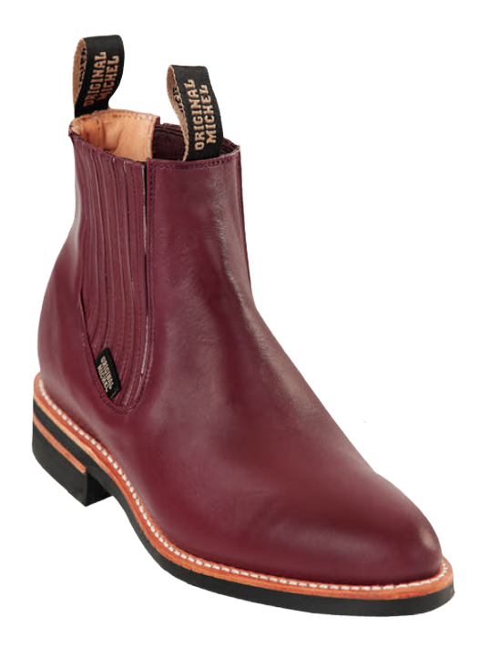 Michel 564C5406 Burgundy Genuine Cowhide Leather Round Toe Charro Ankle Boots