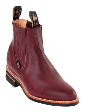 Michel 564C5406 Burgundy Genuine Cowhide Leather Round Toe Charro Ankle Boots