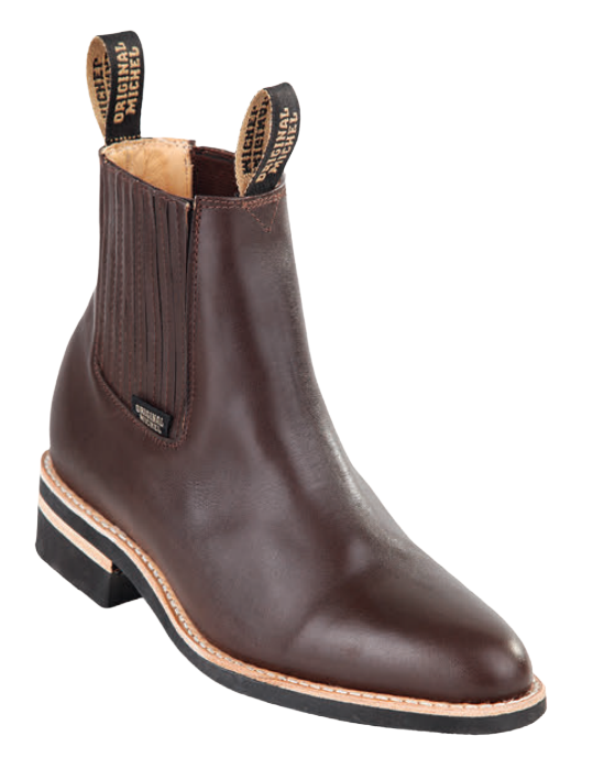 Michel 564C5407 Brown Genuine Cowhide Leather Round Toe Charro Ankle Boots