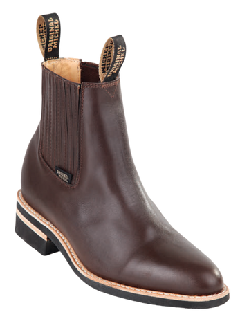 Michel 564C5407 Brown Genuine Cowhide Leather Round Toe Charro Ankle Boots