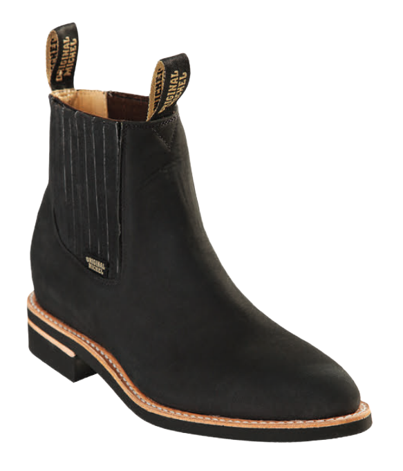 Michel 564C6305 Black Genuine Cowhide Leather Round Toe Charro Ankle Boots