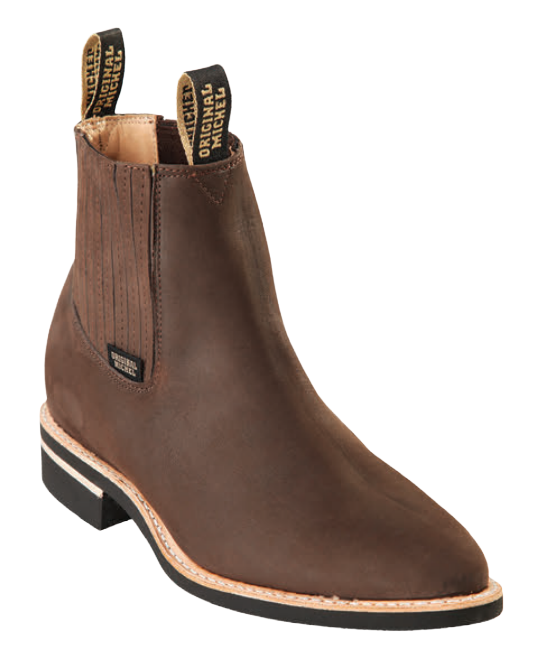 Michel 564C6359 Tobacco Genuine Cowhide Leather Round Toe Charro Ankle Boots