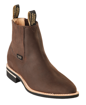 Michel 564C6359 Tobacco Genuine Cowhide Leather Round Toe Charro Ankle Boots