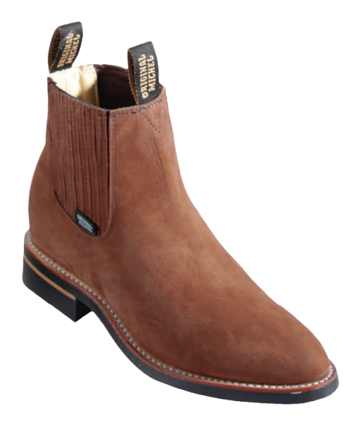 Michel 564C6361 Taupe Genuine Cowhide Leather Round Toe Charro Ankle Boots