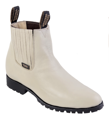 Michel 564T4604 Winter White Genuine Cowhide Leather Round Toe Charro Ankle Boots