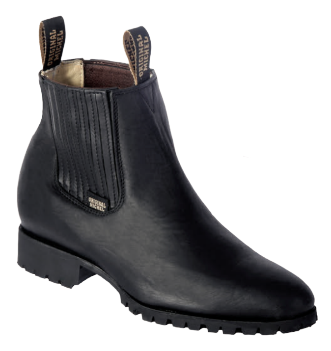Michel 564T5405 Black Genuine Cowhide Leather Round Toe Charro Ankle Boots