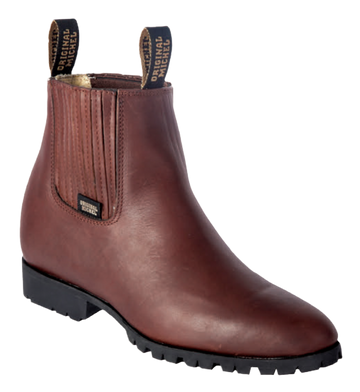 Michel 564T5406 Burgundy Genuine Cowhide Leather Round Toe Charro Ankle Boots