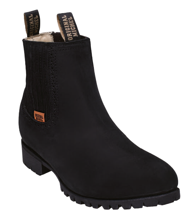 Michel 564T6305 Black Genuine Cowhide Leather Round Toe Charro Ankle Boots