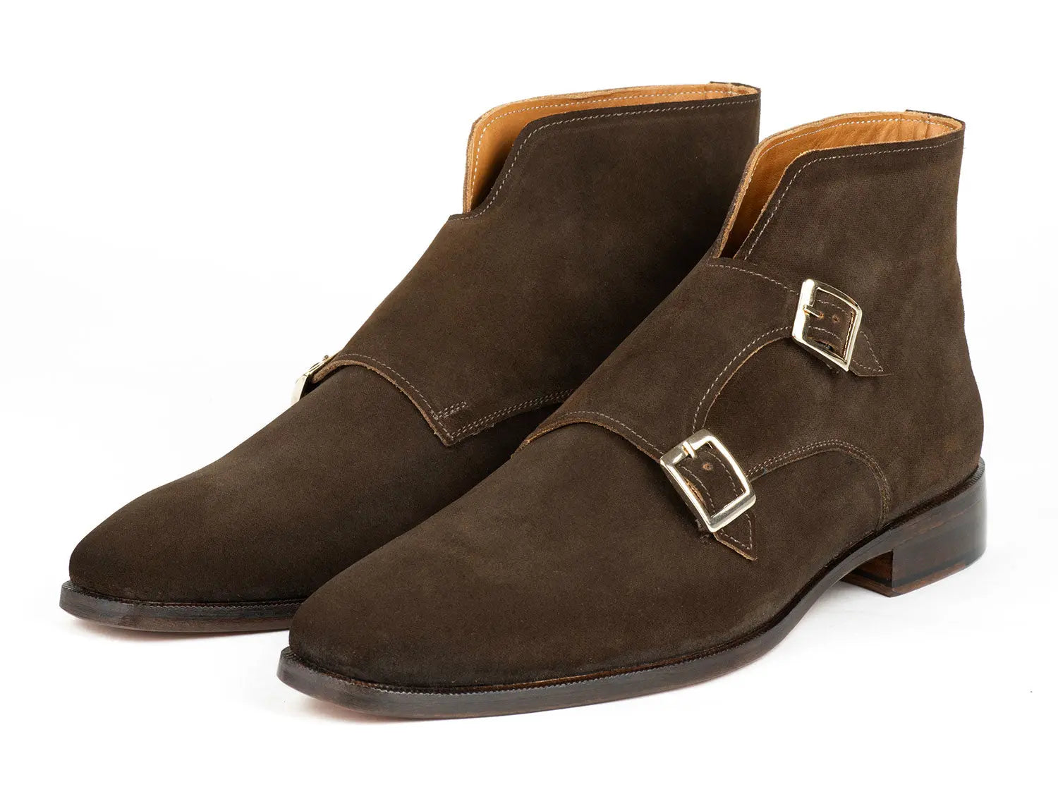 Paul Parkman Men's Brown Suede Double Monk strap Ankle Boots(ID#8154-SDB) PAUL PARKMAN