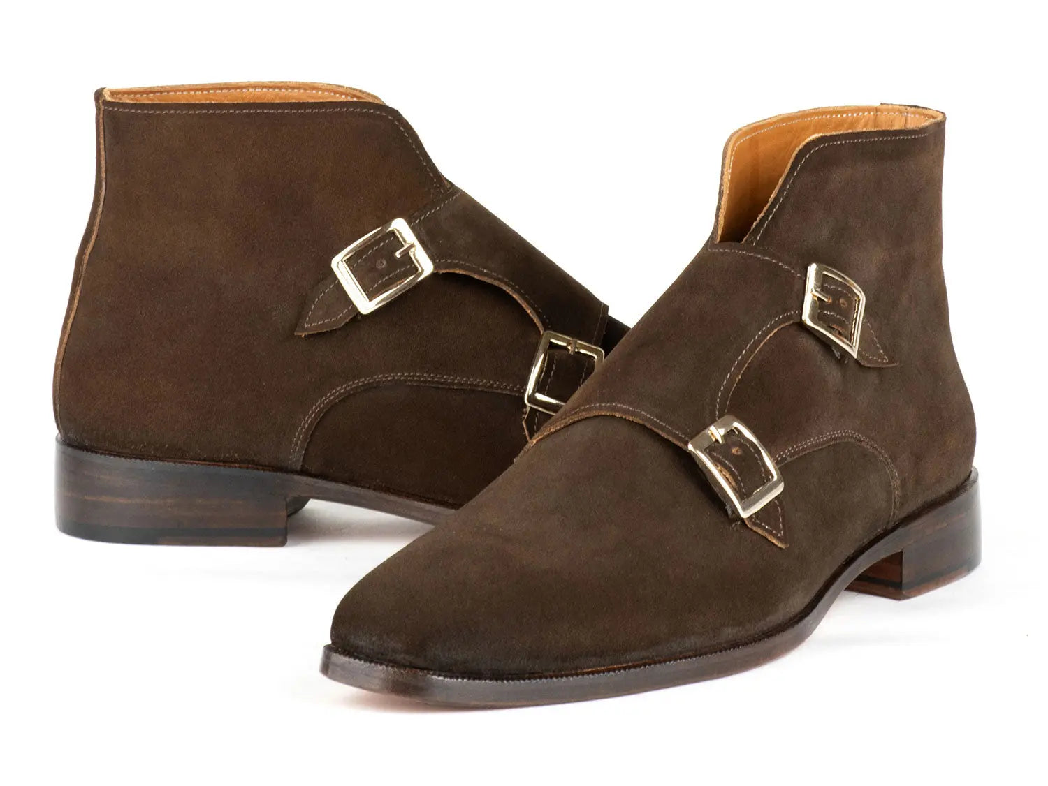Paul Parkman Men's Brown Suede Double Monk strap Ankle Boots(ID#8154-SDB) PAUL PARKMAN