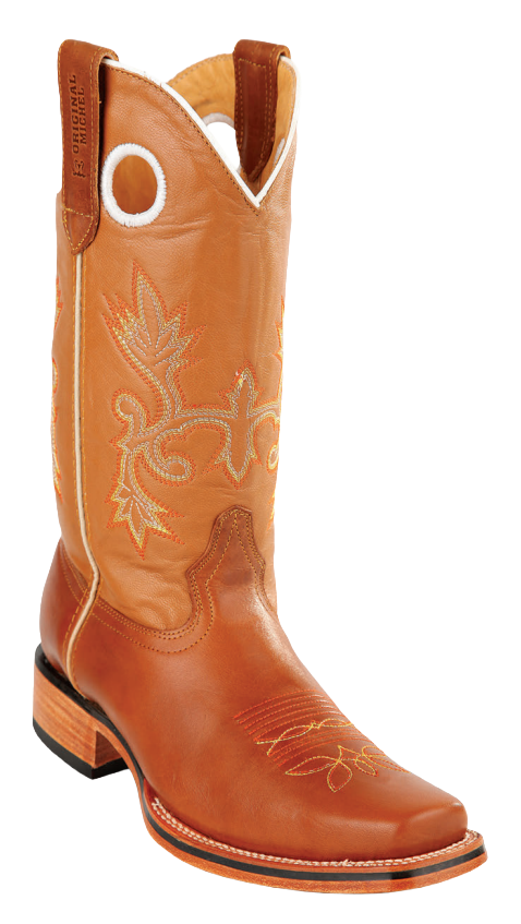 Michel 58123803 Cognac Genuine Cowhide Leather Round Toe Cowboy Boots